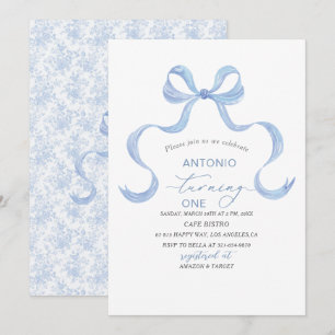 Elegant  Watercolor Blue Bow Boy Baby Shower Invitation