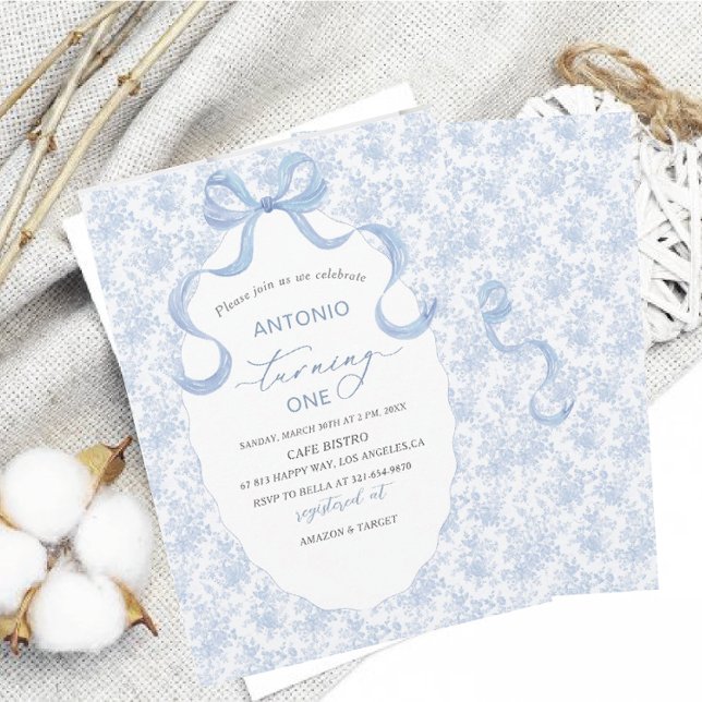 Elegant  Watercolor Blue Bow Boy Baby Shower Invitation (Creator Uploaded)