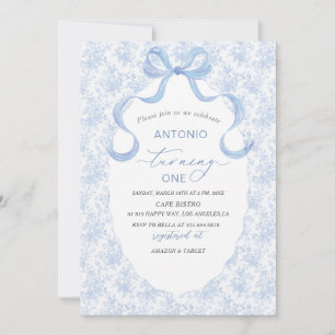Elegant Watercolor Blue Bow Boy Baby Shower Invitation