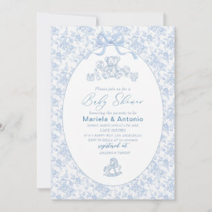 Elegant  Watercolor Blue Bow Toys Boy Baby Shower Invitation