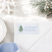 Elegant Watercolor Blue Christmas Tree Holiday 