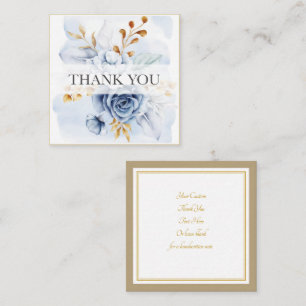 Elegant Watercolor Blue Floral and Gold Thank You Card