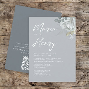 Elegant Watercolor Blue Floral Dusty Greenery Invitation