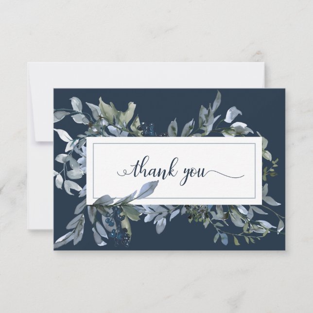 Elegant Watercolor Blue Floral Funeral Thank You (Front)