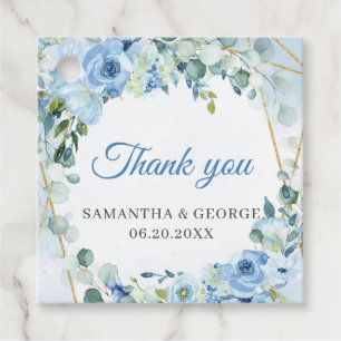 Elegant watercolor blue floral greenery and gold favour tags