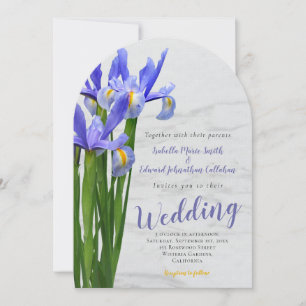 Elegant Watercolor Blue Floral & Marble Wedding Invitation