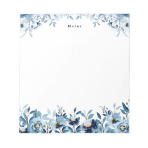 Elegant Watercolor Blue Floral Personalised  Notepad