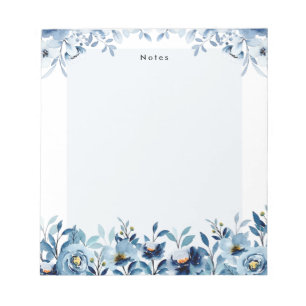 Elegant Watercolor Blue Floral Personalised  Notepad