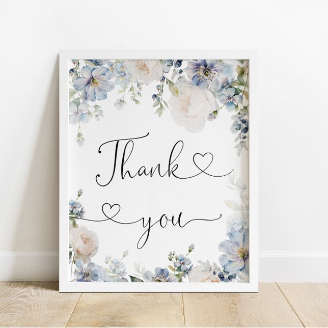 Elegant Watercolor Blue Floral Thank You Poster (Creator Uploaded)