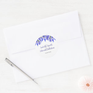 elegant Watercolor Blue Floral Wedding Design Classic Round Sticker