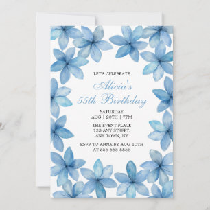 Elegant Watercolor Blue Flower Any Age Birthday Invitation