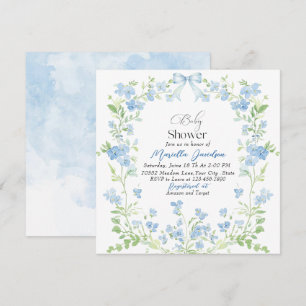 Elegant Watercolor Blue Flowers Baby Shower Invitation