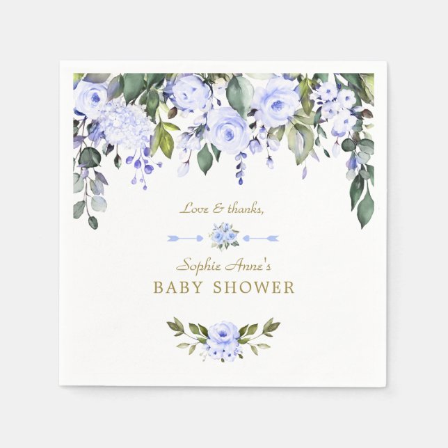 Elegant Watercolor Blue Flowers Baby Shower Napkin (Front)