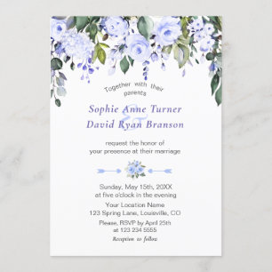 Elegant Watercolor Blue Flowers Bloom Wedding Invitation