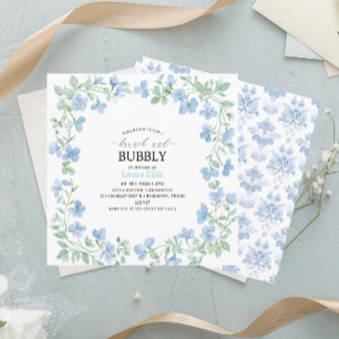 Elegant watercolor blue flowers  brunch  and bubbl invitation