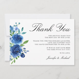 Elegant Watercolor Blue flowers Thank You Card