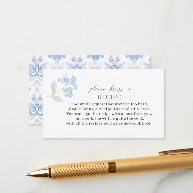 Elegant Watercolor Blue Flowes Bridal Shower Enclosure Card (Front/Back In Situ)