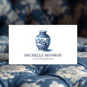 Elegant Watercolor Blue Ginger Jar Interior Design Business Card