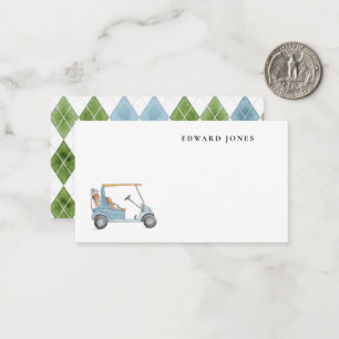 Elegant Watercolor Blue Golf cart Little Card