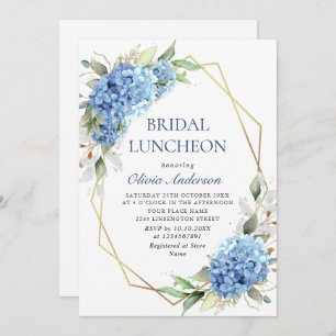 Elegant Watercolor Blue Hydrangea BRIDAL LUNCHEON Invitation