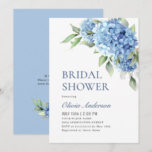 Elegant Watercolor Blue Hydrangea BRIDAL SHOWER Invitation