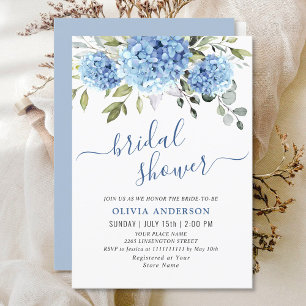 Elegant Watercolor Blue Hydrangea BRIDAL SHOWER Invitation