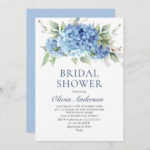 Elegant Watercolor Blue Hydrangea BRIDAL SHOWER Invitation