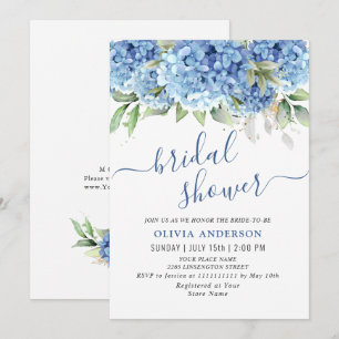 Elegant Watercolor Blue Hydrangea BRIDAL SHOWER Invitation