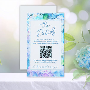 Elegant Watercolor Blue Hydrangea Details QR Code Enclosure Card