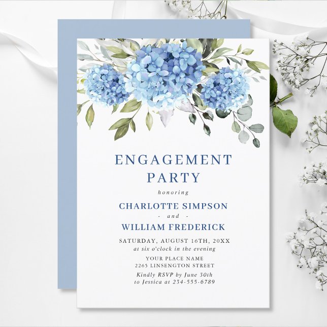 Elegant Watercolor Blue Hydrangea ENGAGEMENT PARTY Invitation (Creator Uploaded)