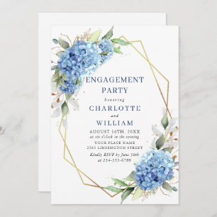 Elegant Watercolor Blue Hydrangea ENGAGEMENT PARTY Invitation