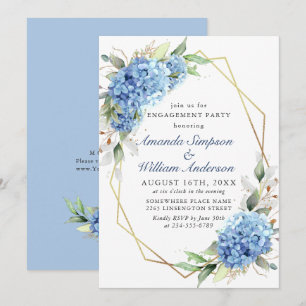 Elegant Watercolor Blue Hydrangea ENGAGEMENT PARTY Invitation