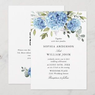 Elegant Watercolor Blue Hydrangea Flora Wedding Invitation