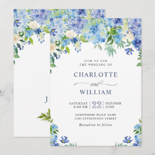 Elegant Watercolor Blue Hydrangea Floral Wedding Invitation