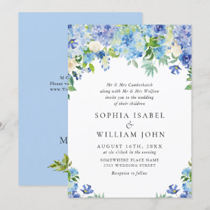 Elegant Watercolor Blue Hydrangea Floral Wedding Invitation