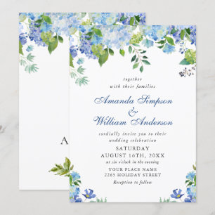 Elegant Watercolor Blue Hydrangea Floral Wedding Invitation