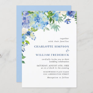 Elegant Watercolor Blue Hydrangea Floral Wedding Invitation