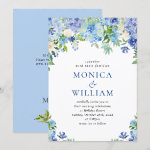 Elegant Watercolor Blue Hydrangea Floral Wedding Invitation