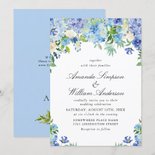 Elegant Watercolor Blue Hydrangea Floral Wedding Invitation