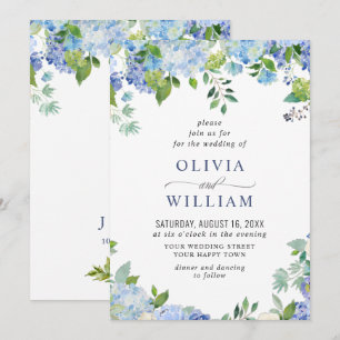 Elegant Watercolor Blue Hydrangea Floral Wedding Invitation