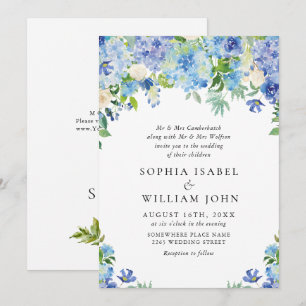 Elegant Watercolor Blue Hydrangea Floral Wedding Invitation