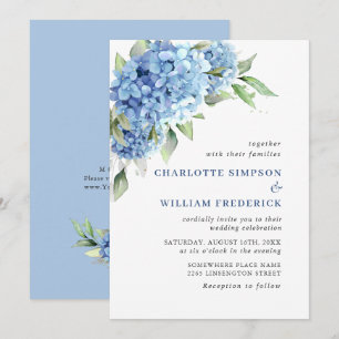 Elegant Watercolor Blue Hydrangea Floral Wedding Invitation