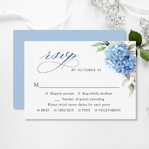 Elegant Watercolor Blue Hydrangea Floral Wedding RSVP Card