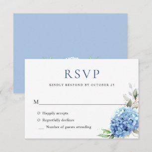 Elegant Watercolor Blue Hydrangea Floral Wedding RSVP Card
