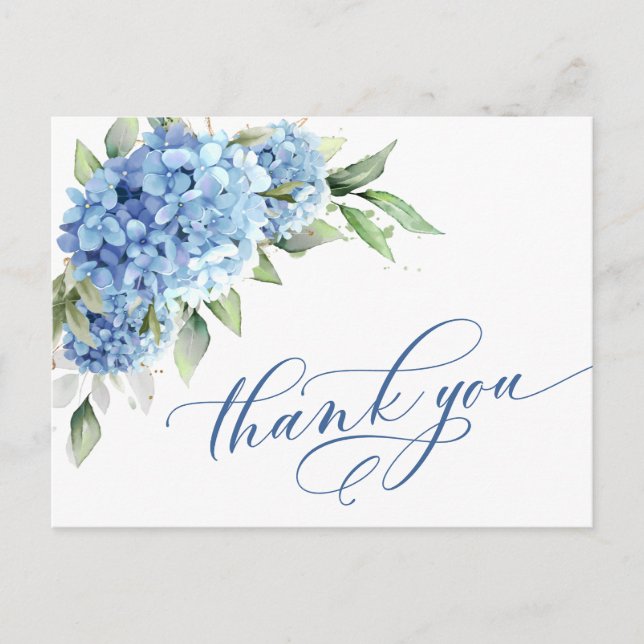 Elegant Watercolor Blue Hydrangea Flower Thank You Postcard (Front)