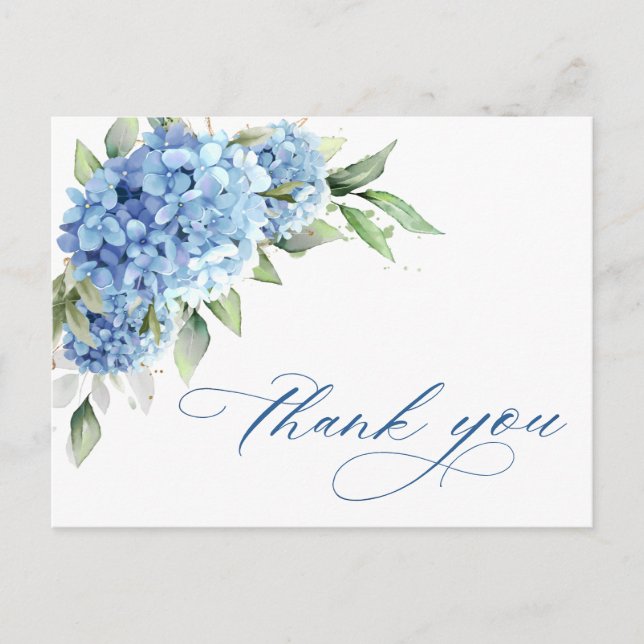 Elegant Watercolor Blue Hydrangea Flower Thank You Postcard (Front)