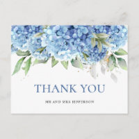 Elegant Watercolor Blue Hydrangea Flower Thank You