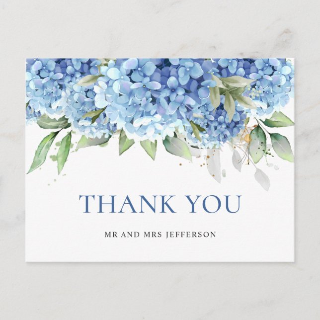 Elegant Watercolor Blue Hydrangea Flower Thank You Postcard (Front)