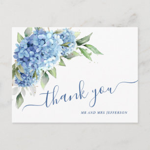 Elegant Watercolor Blue Hydrangea Flower Thank You Postcard