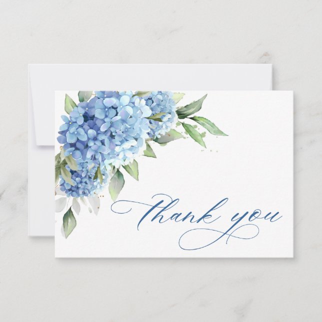Elegant Watercolor Blue Hydrangea  Flowers Simple  Thank You Card (Front)